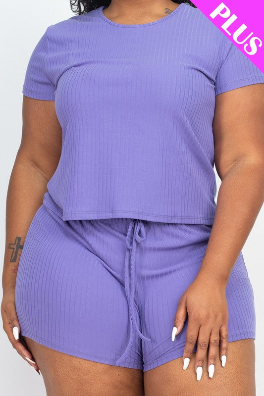 Plus Soft Ribbed Top & Shorts Sets